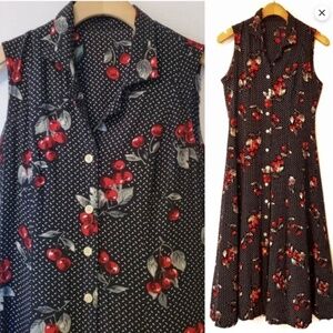 Vintage Dress Pin-up Cherry Black Polka-dot